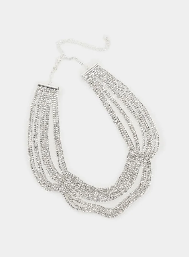 Styli  Silver Rhinestone Choker Necklace for Women | Best Price UAE